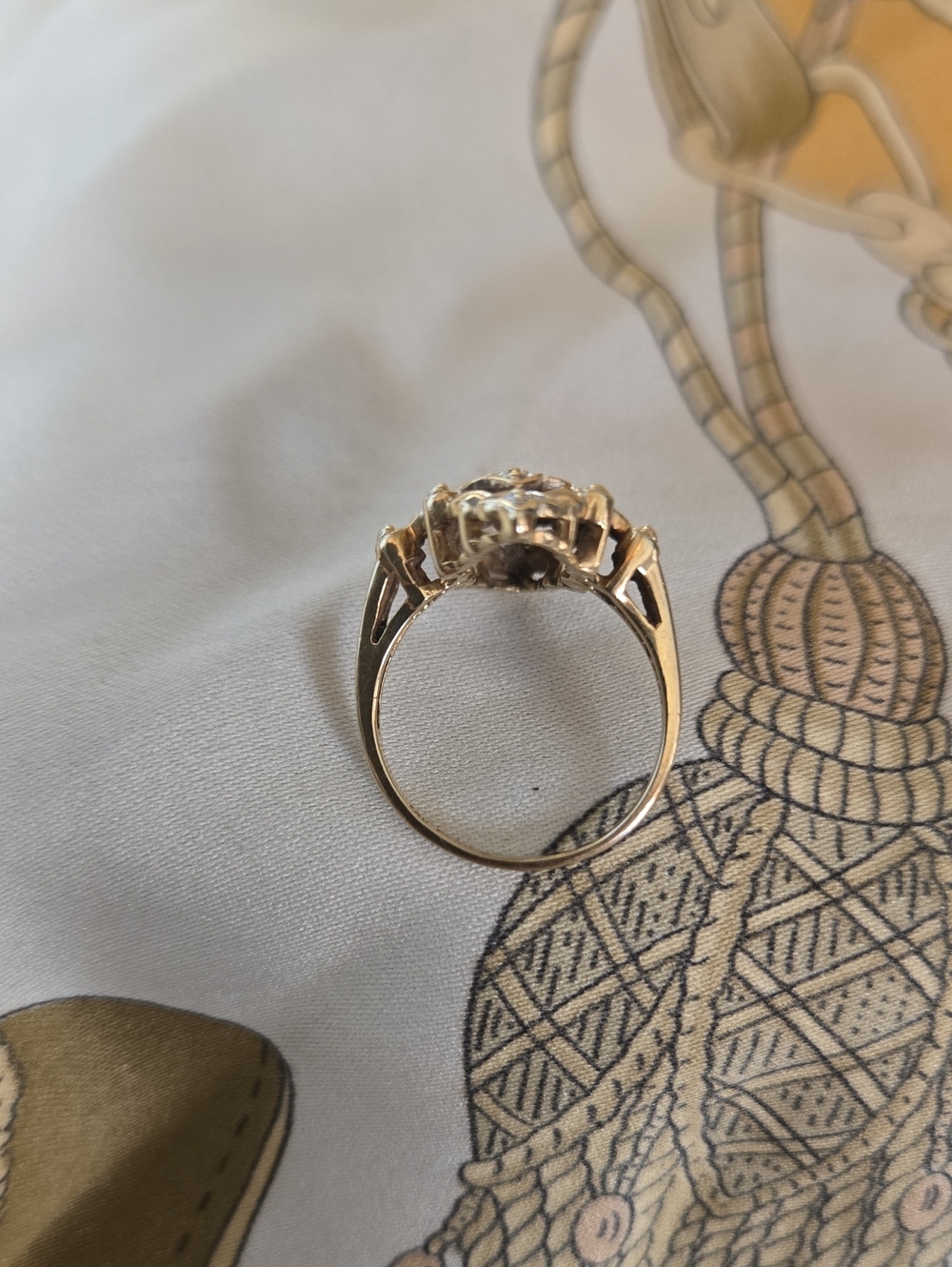 Midcentury, Art Deco look, Two Tone 10K Gold, Navette shape, Cross Ring - Picture 7 of 10